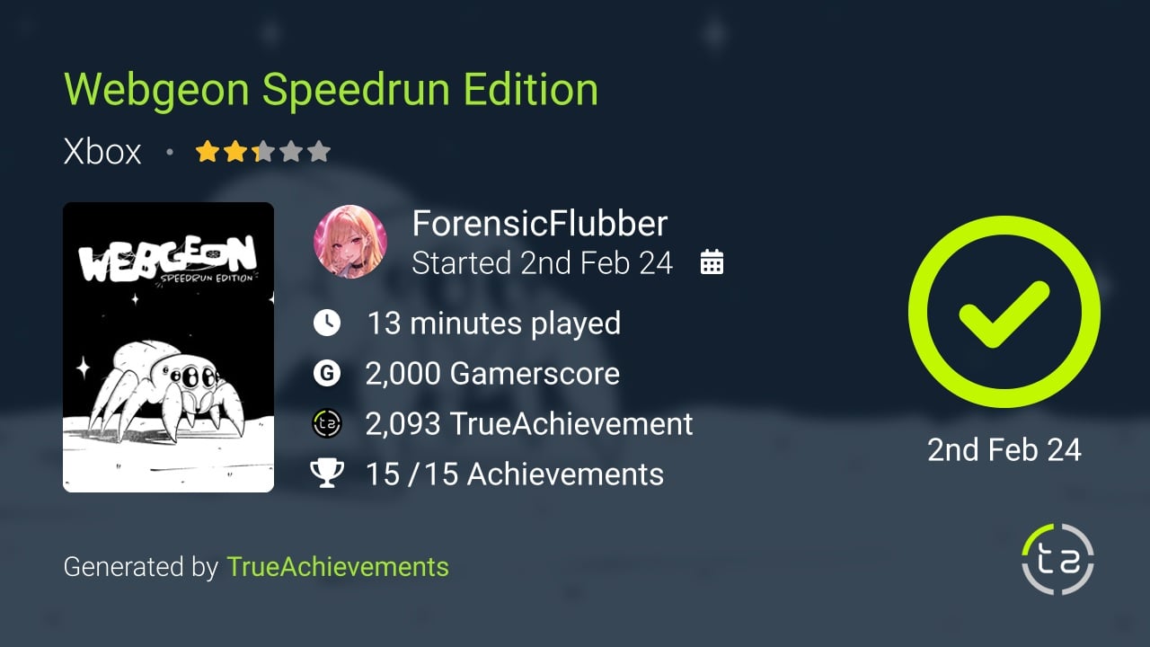 Webgeon Speedrun Edition achievement summary